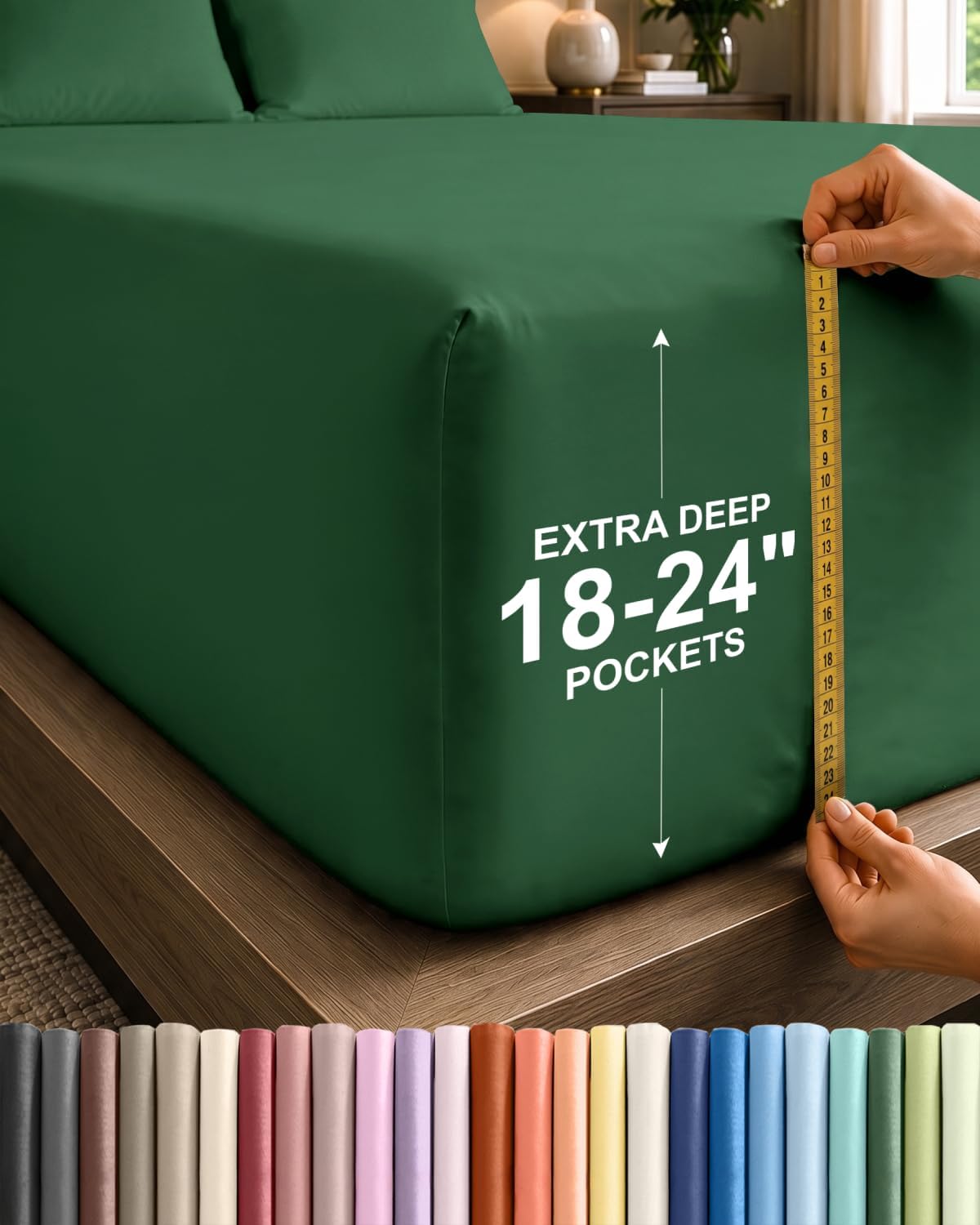 Detalle de CGK Unlimited CGK Linens Extra Deep King Fitted Sheet, Emerald Green Microfiber