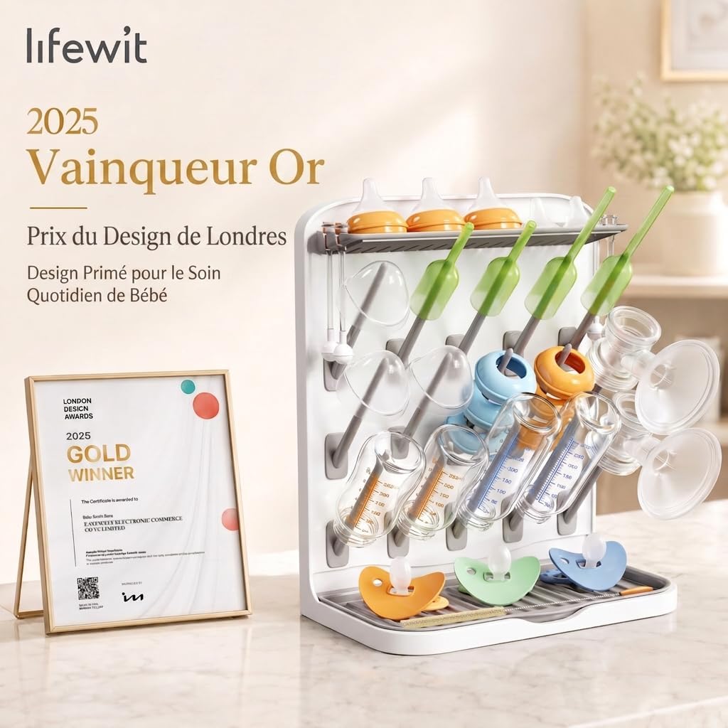Detalle 2 de Lifewit 24445 flessenafdruiprek met 15 haken en afneembare speenhouder