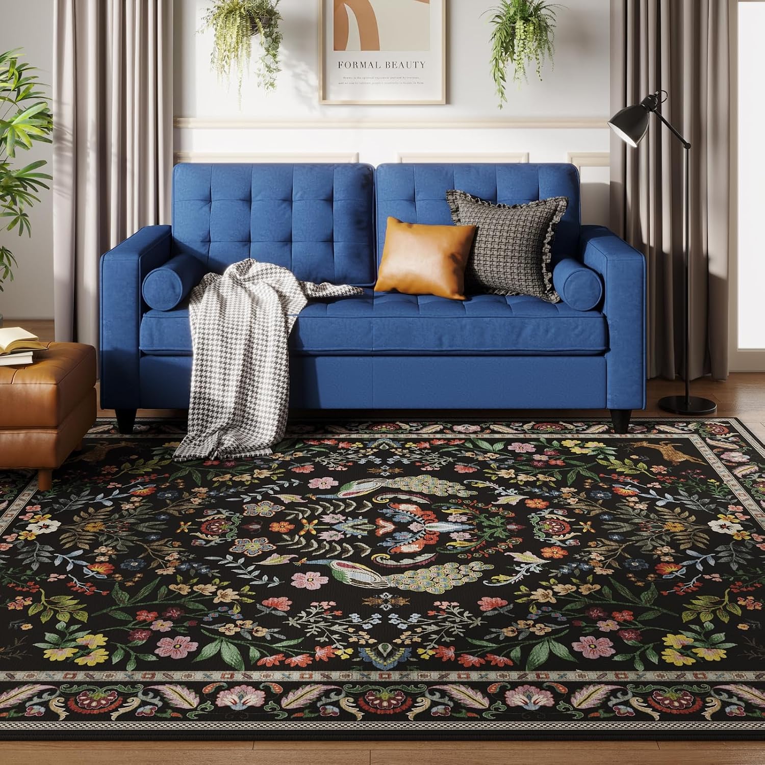 Detalle de Vibrant Black 5x7 Living Room Rug 🏡