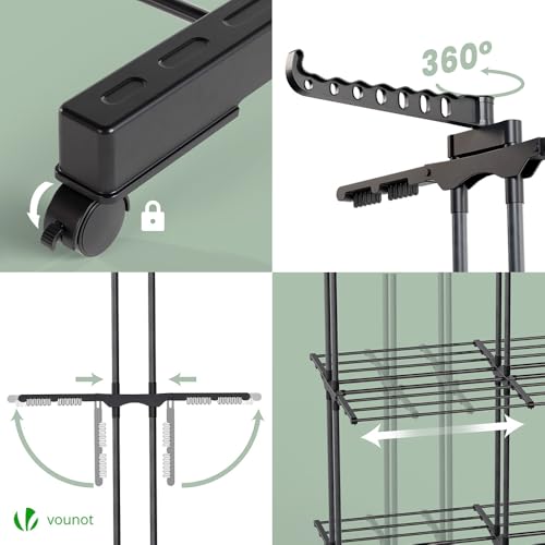 Detalle de VOUNOT Séchoir à Linge Extensible Grande Capacité – Tour de Séchage 3 Niveaux, Noir