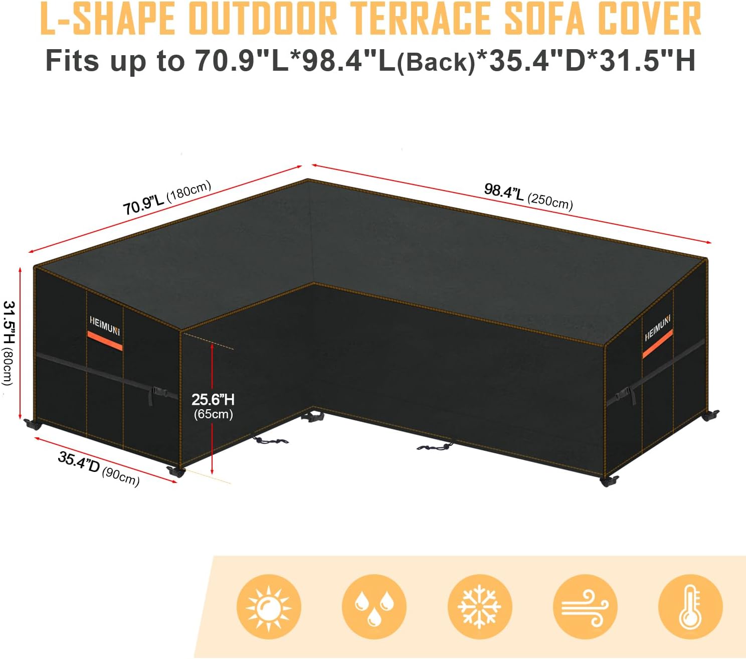 Detalle 2 de HEIMUNI QK-051 L-vormige tuinbankhoes 420D Oxford, waterdicht en UV 50+