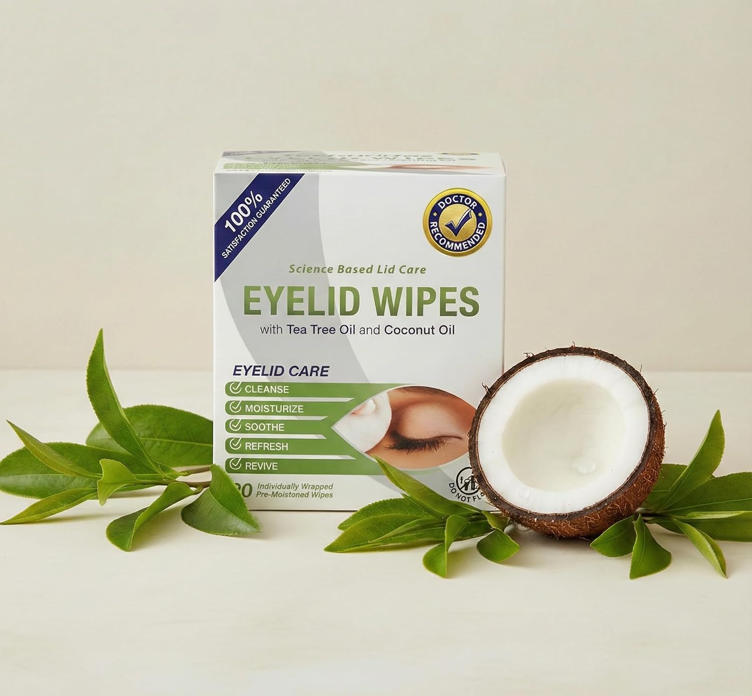 Detalle 2 de Lunovus Premium Eyelid Wipes with Tea Tree and Coconut Oil – 30 Count