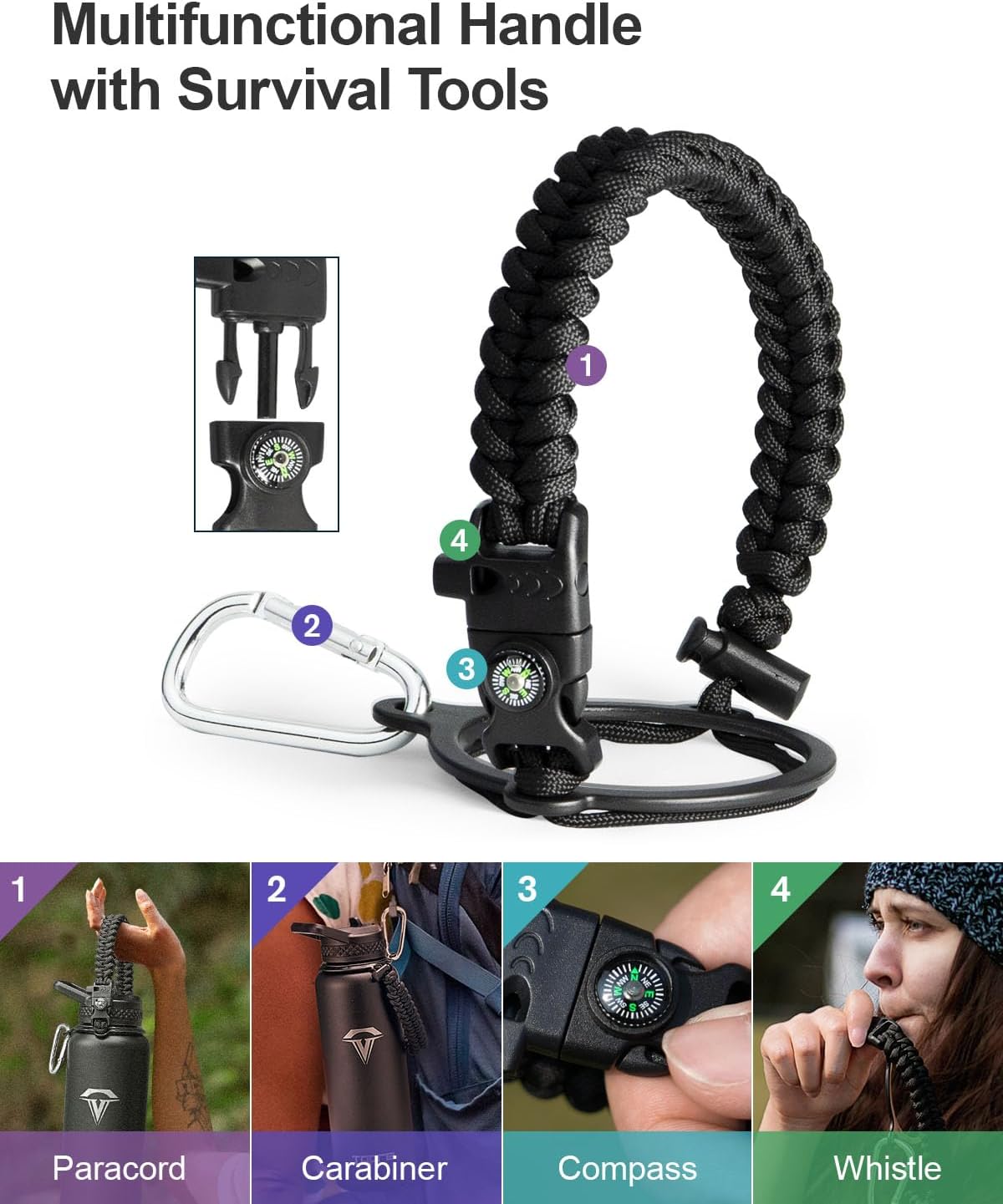 Thumbnail 3 de Topre 40oz Insulated Water Bottle with Paracord Handle and Dual Lids