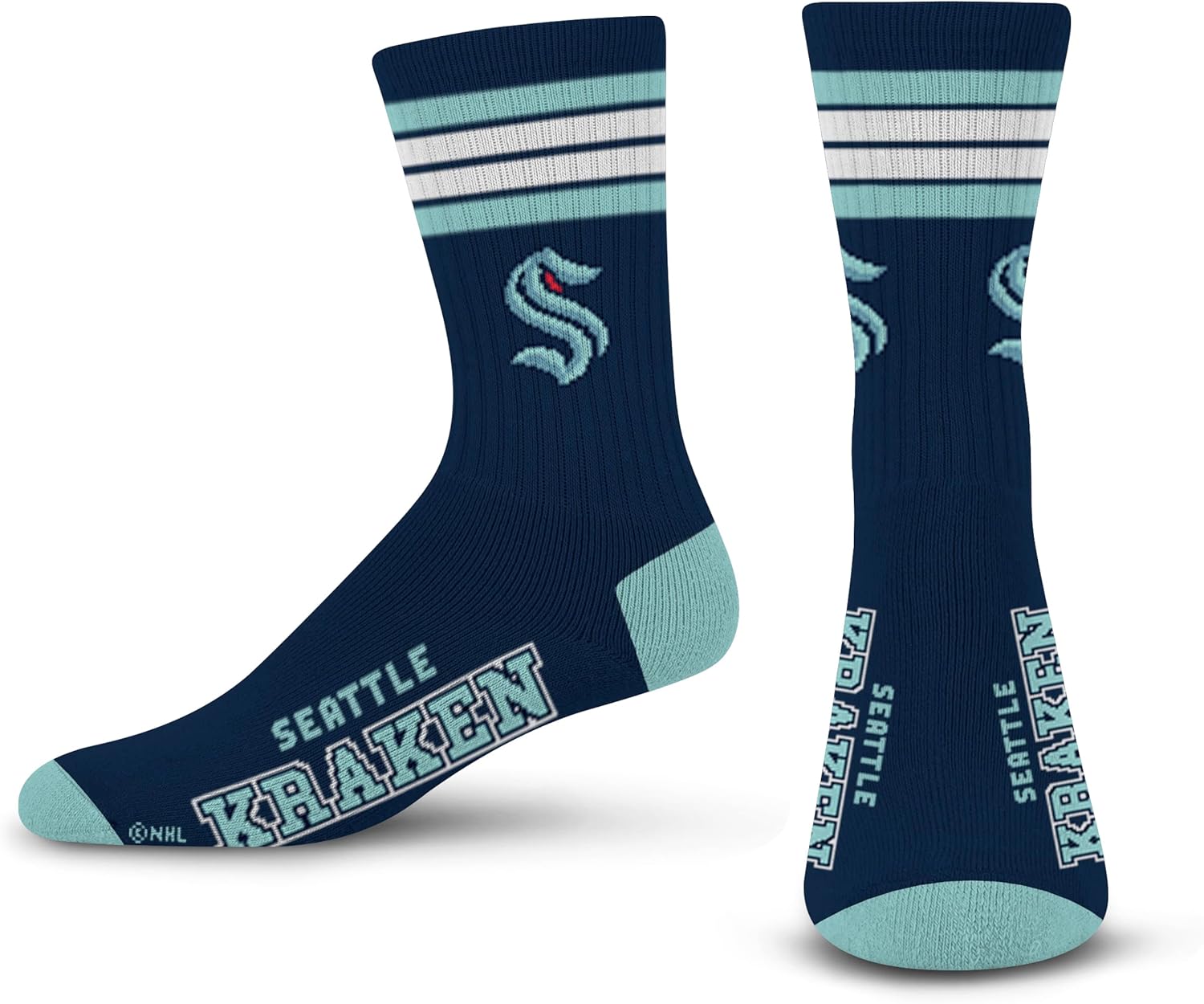 For Bare Feet Seattle Kraken 4 Stripe Deuce Crew Socks (Large)