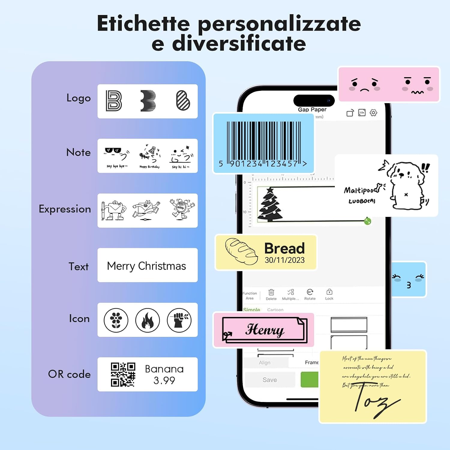 Detalle de Lovcoyo Etichettatrice Bluetooth per smartphone: stampante termica per etichette adesive