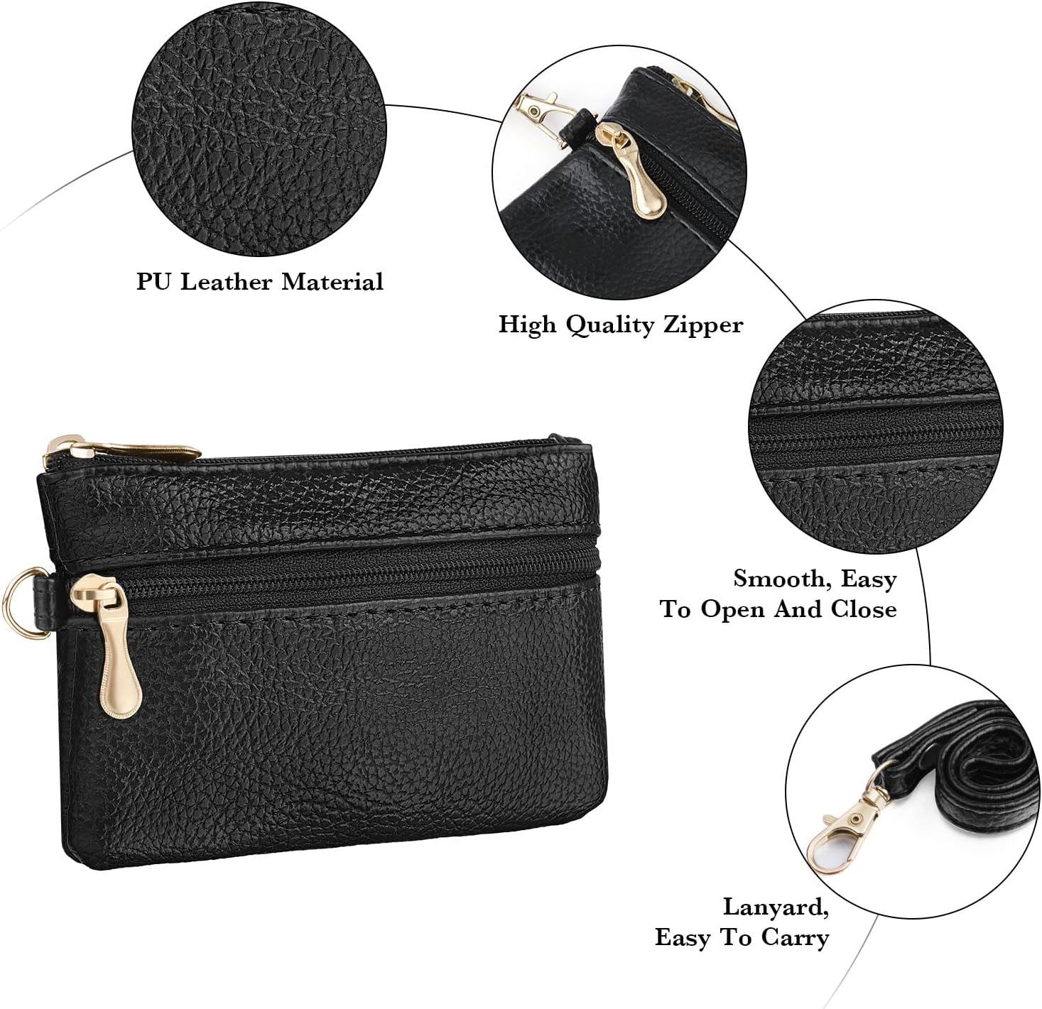 Detalle de Aucuu Petit Porte-Monnaie en Cuir – Mini porte-monnaie avec porte-clés et 2 compartiments, 12 × 8 cm