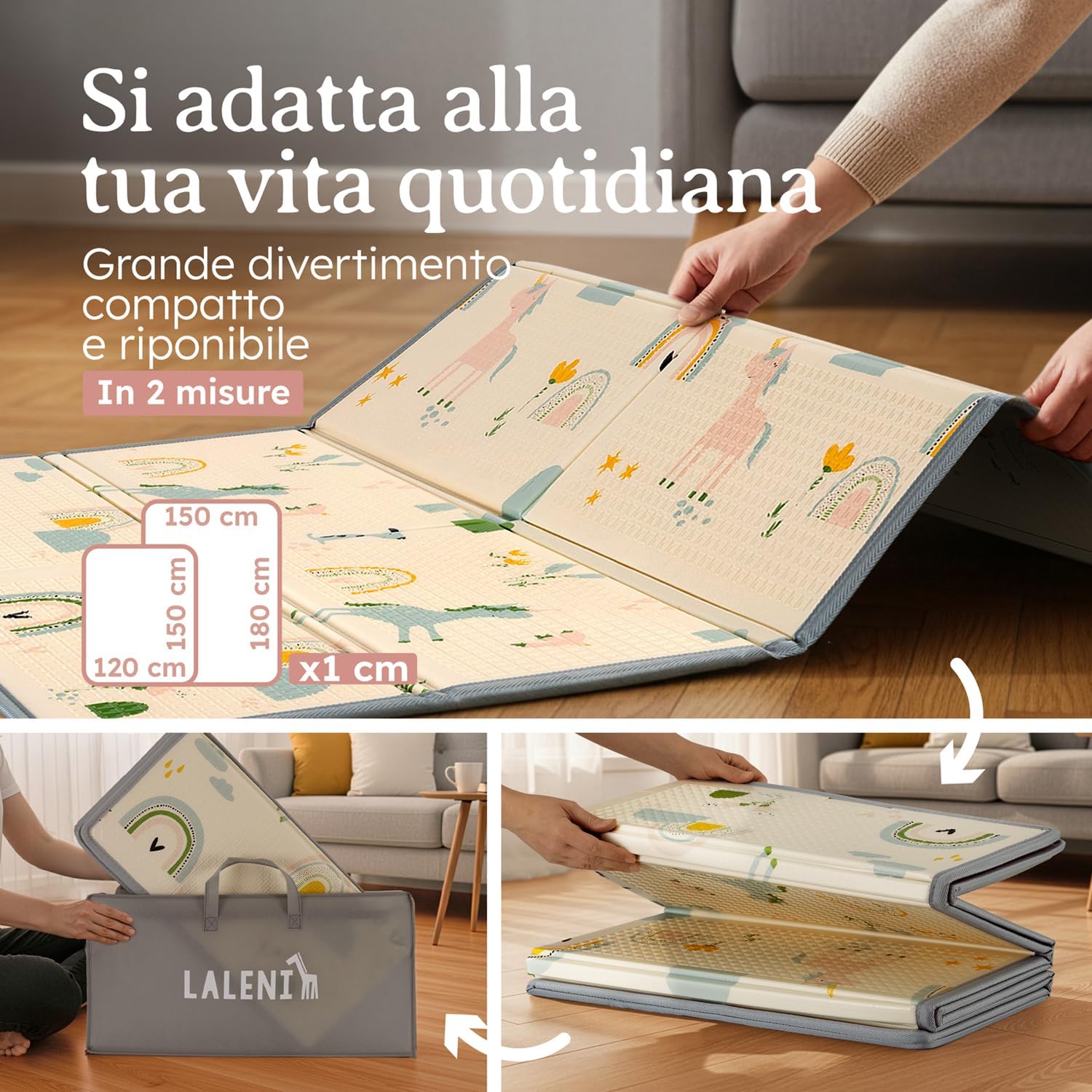 Thumbnail 4 de Laleni tappeto gioco bambini pieghevole 120x150x1cm impermeabile e isolante con design arcobaleno