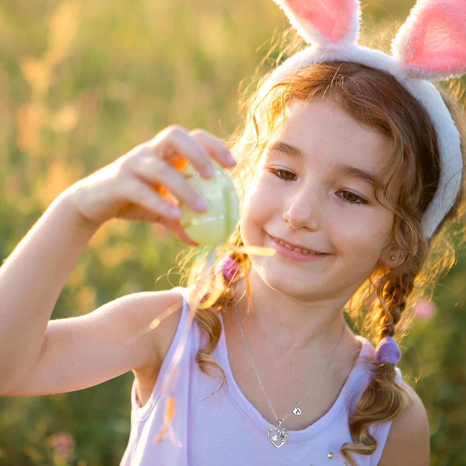 Detalle de TINGN – Collier licorne pour fille, pendentif cœur plaqué or 14 carats