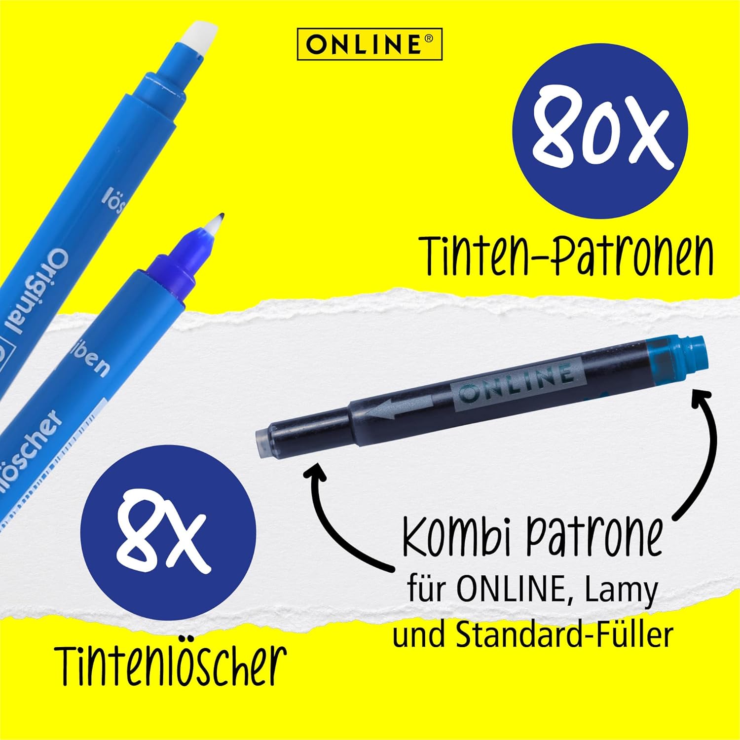 Thumbnail 1 de ONLINE 80x LAMY-kompatible Patronen blau + 8 Tintenkiller ✒️