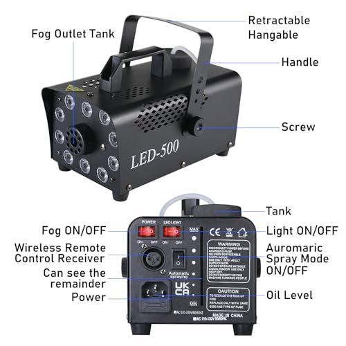 Thumbnail 5 de MAMIZO Fog Machine 500W with 10 RGB LEDs and Wireless Remote – 9–16 m² room coverage