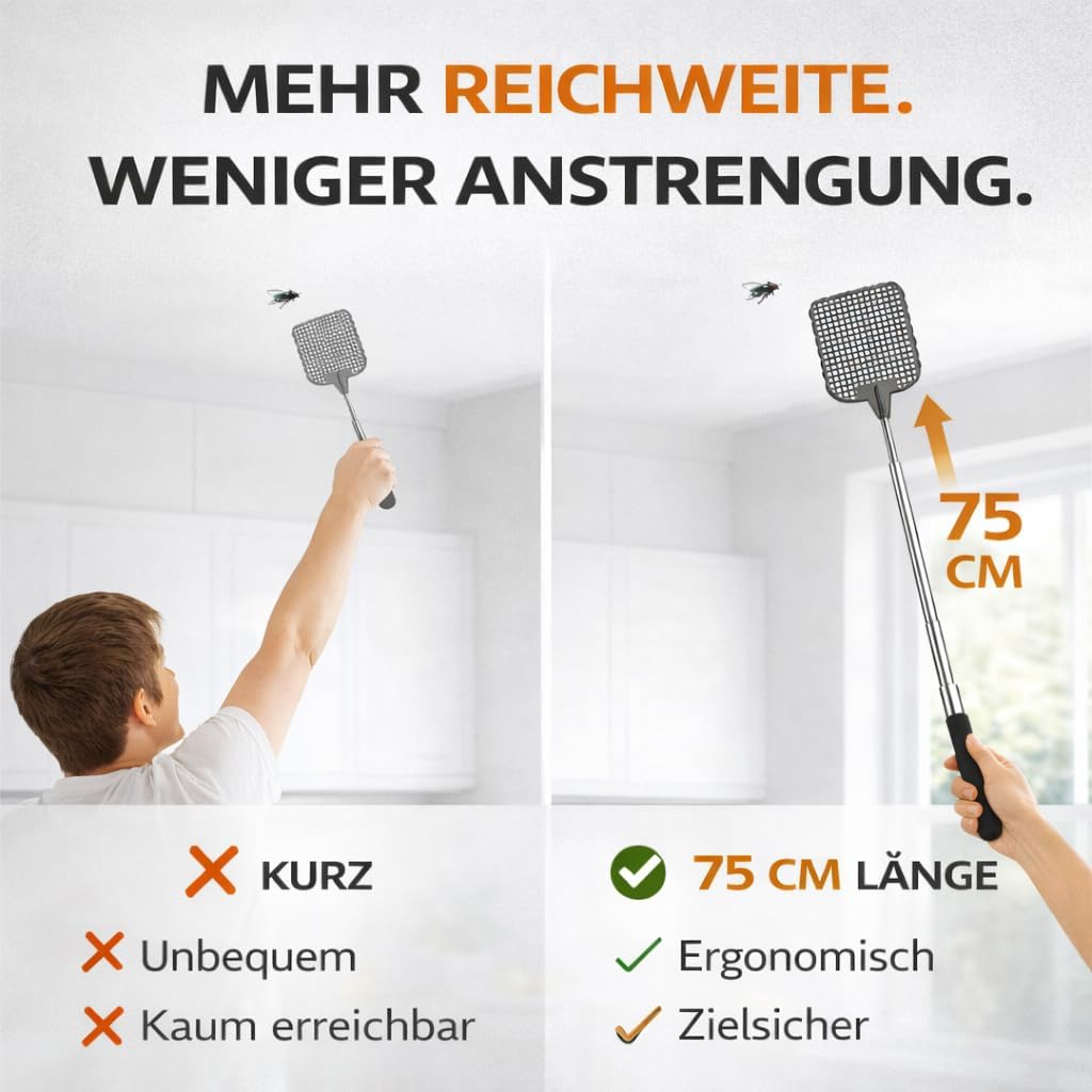 Thumbnail 2 de 2er-Set XXL Insektenklatsche (75 cm) – ausziehbare Teleskop-Fliegenklatsche gegen Fliegen, Mücken & Wespen