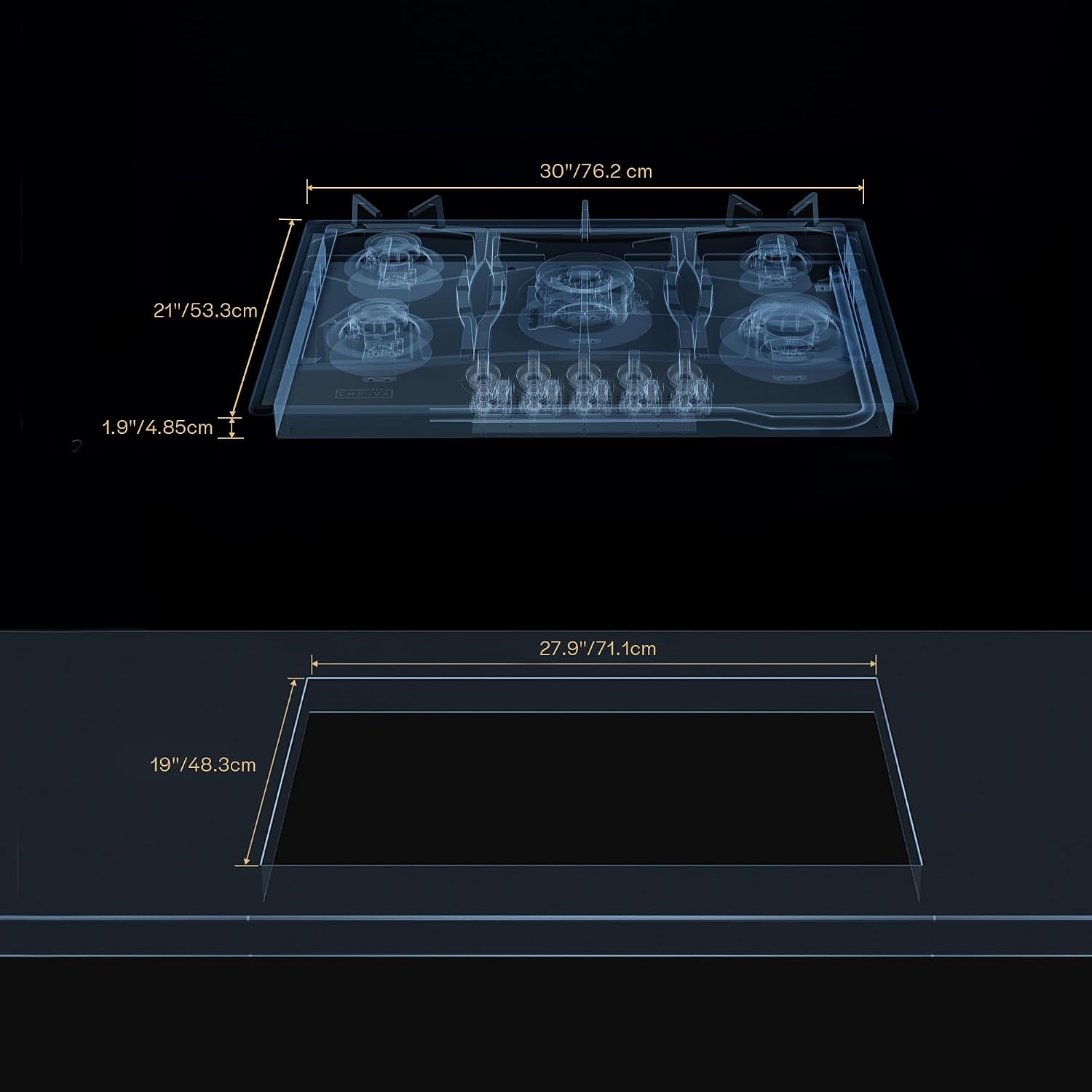Thumbnail 6 de Empava 30 Inch Built-in Gas Cooktop, 5 SABAF Burners, Stainless Steel
