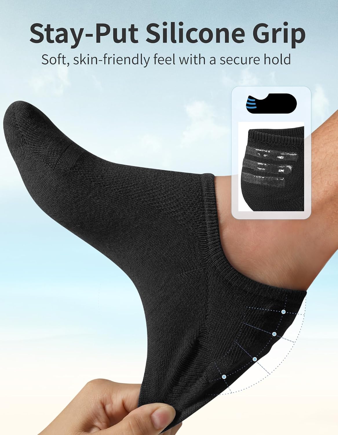 Detalle de CLOSEMATE Socken No-Show Trainer Socks, Silicone Heel Grips, 6P
