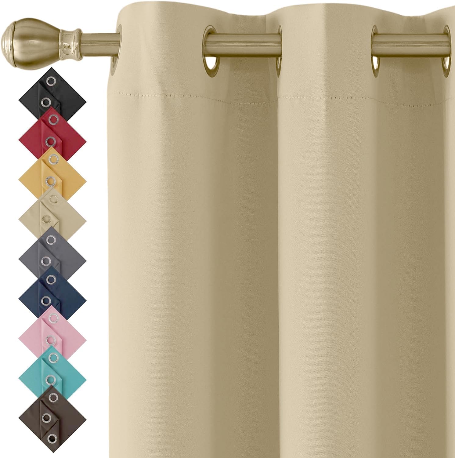 Detalle 2 de Beige Blackout Thermal Insulated Curtains for Bedroom, Ring Top Eyelet (2 panels, 90 x 54 IN)