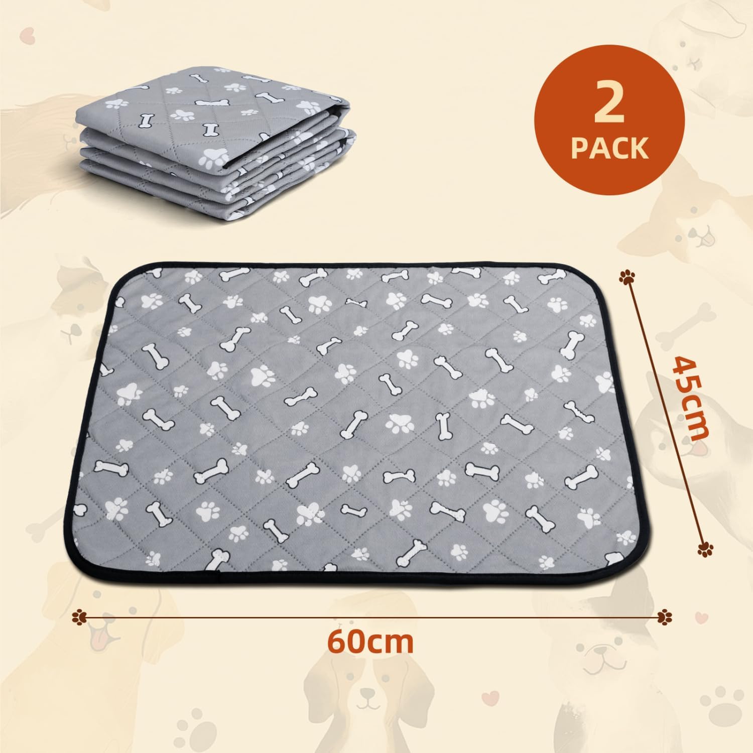 Detalle 2 de Nobleza 2 Pezzi Tappetini Lavabili per Cani 60x45 cm – Assorbenti, Riutilizzabili, Igienici e Antiscivolo