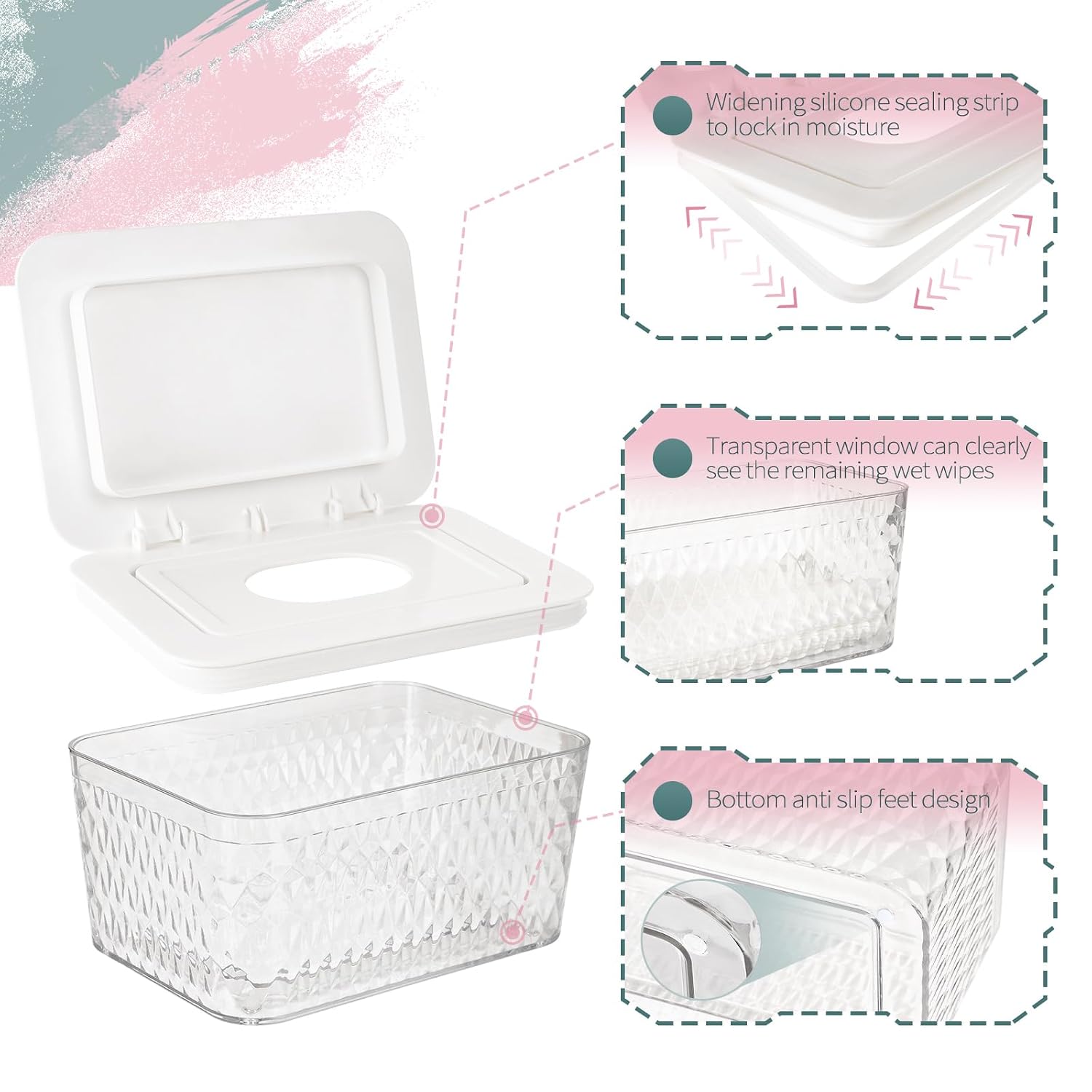 Detalle de Whiidoom Wipes Dispenser, White Clear-View Holder with One-Handed Access