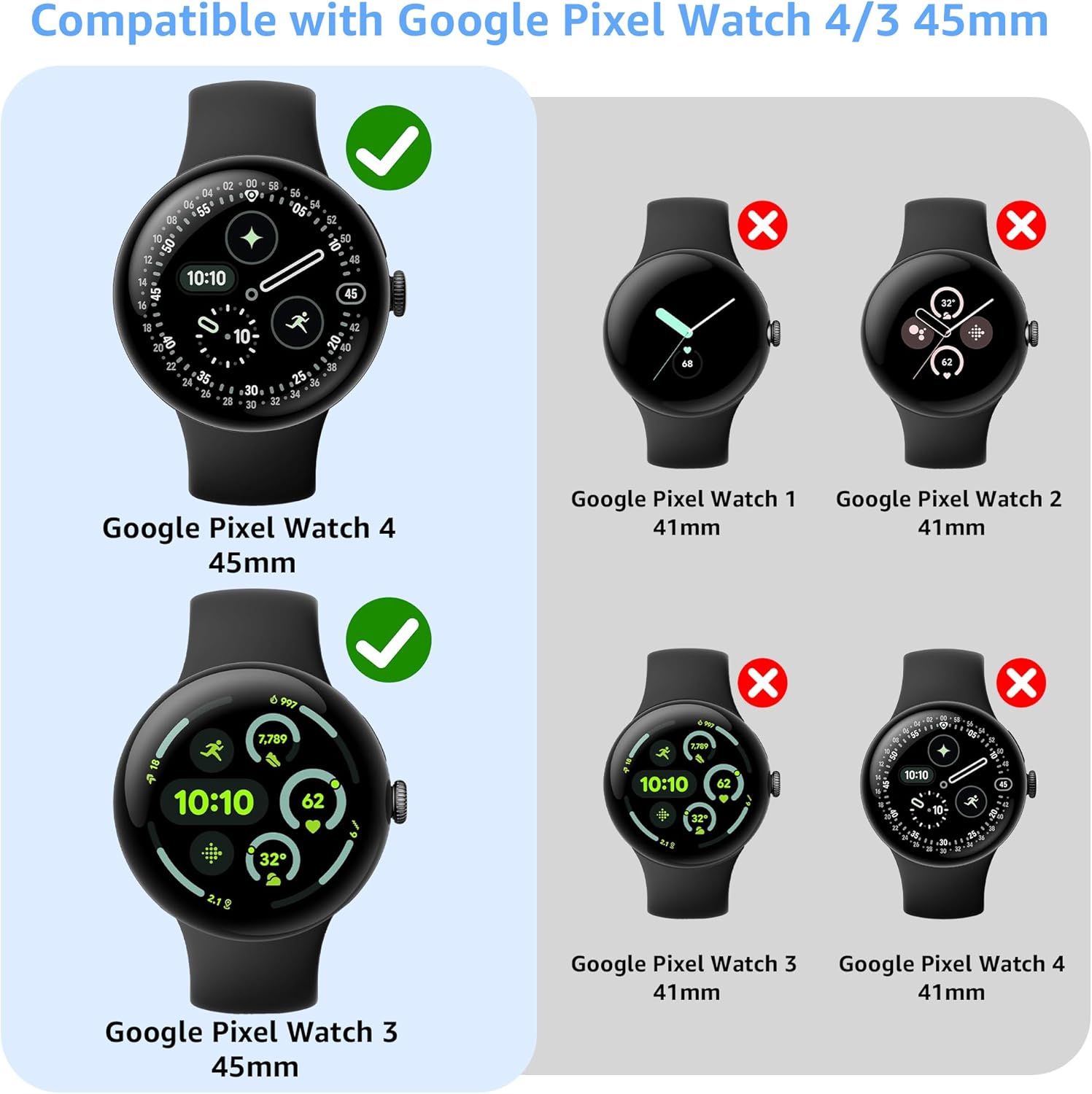 Thumbnail 1 de Tiorecime 8 Pack TPU Screen Protectors for Google Pixel Watch 4/3 45mm