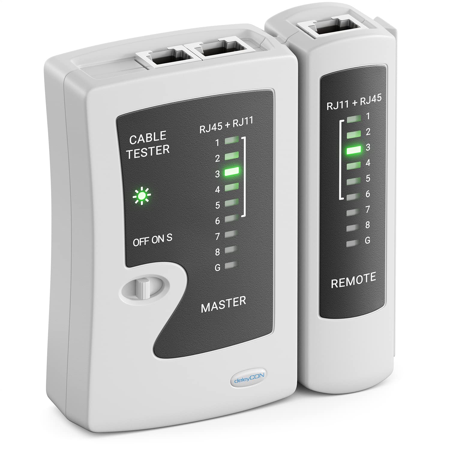 Detalle de deleyCON Netzwerk Kabeltester MK4226 – RJ11/RJ12/RJ45, CAT6/7/8, Grau