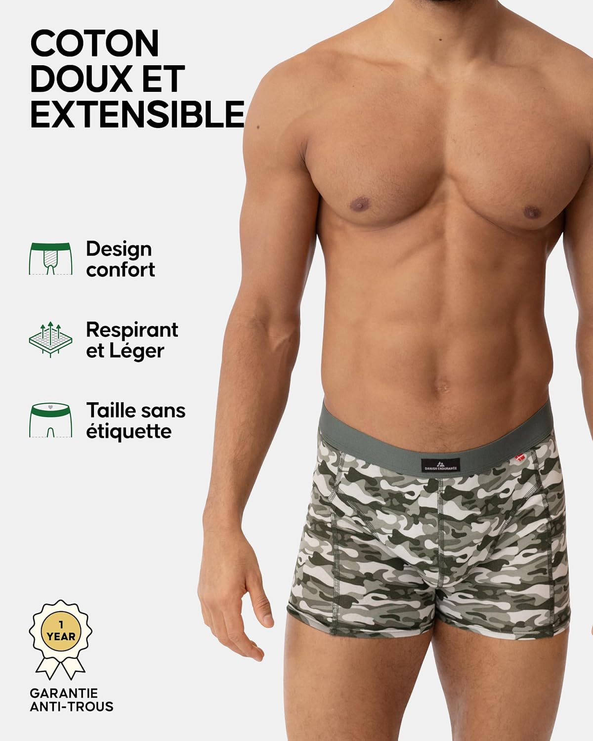 Thumbnail 2 de Danish Endurance Lot de 3 Boxers élastiques en coton pour Homme