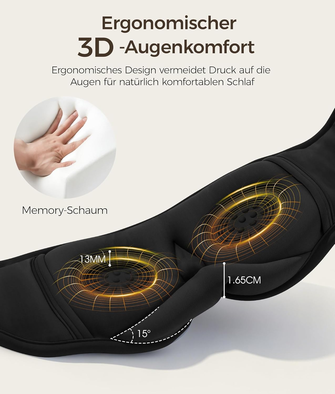 Detalle de LOVE EYE Bluetooth Schlafmaske mit Kopfhörern – 3D Augenmaske für Seitenschläfer, ultradünne Lautsprecher, Verdunkelung, Bamboo‑Baumwolle