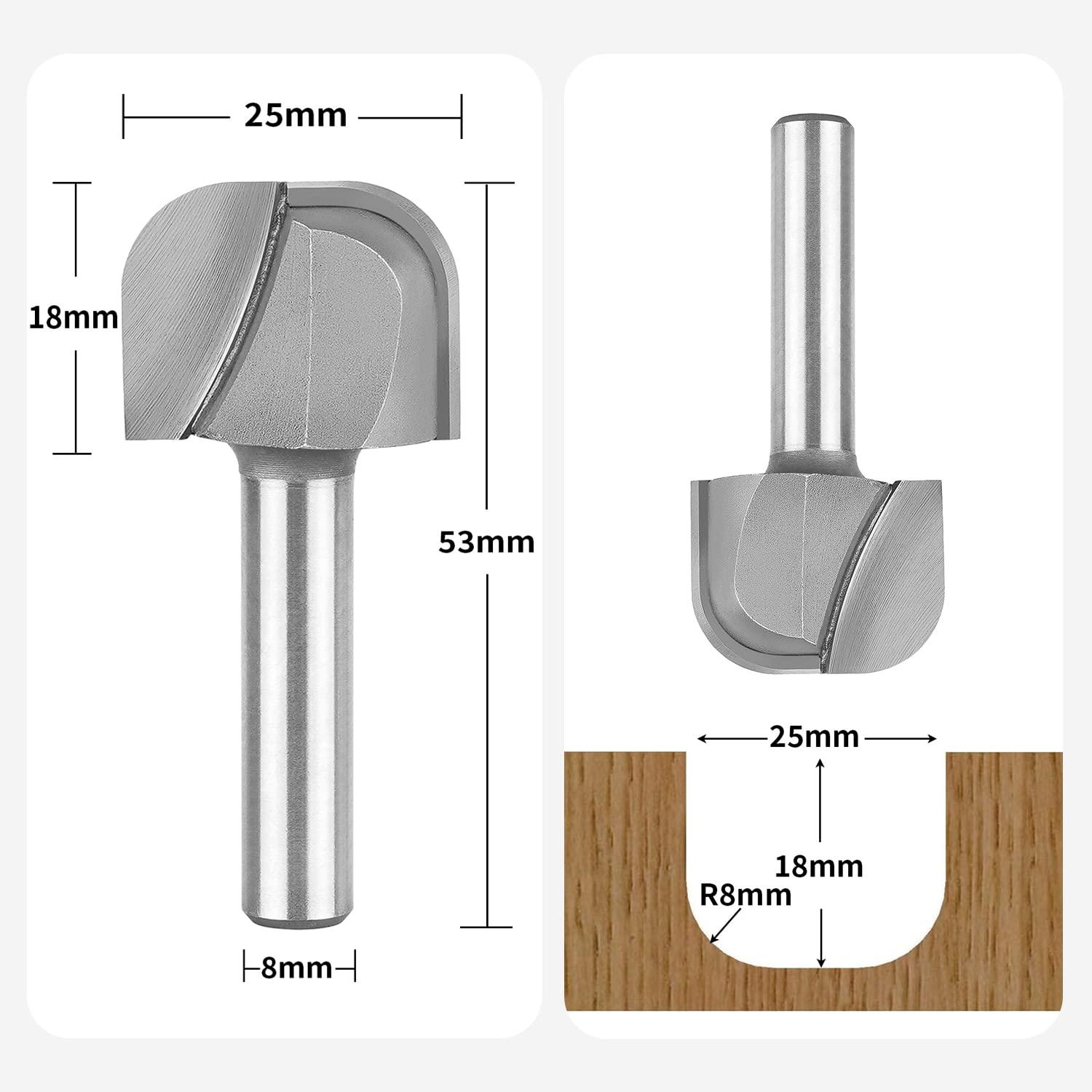 Detalle 2 de SpeTool skål- och brickfräs med 8 mm skaft, 25 mm skärdiameter och två skär