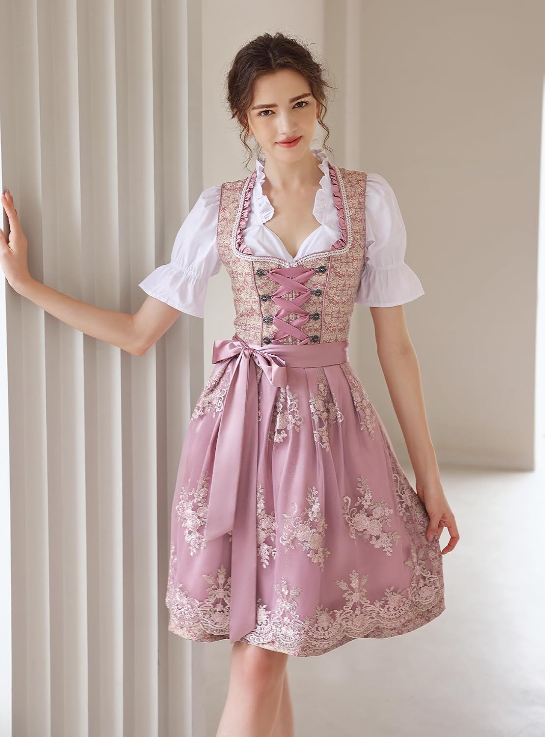 Detalle 1 de EIISSION Dirndl Midi Pink 3‑teilig