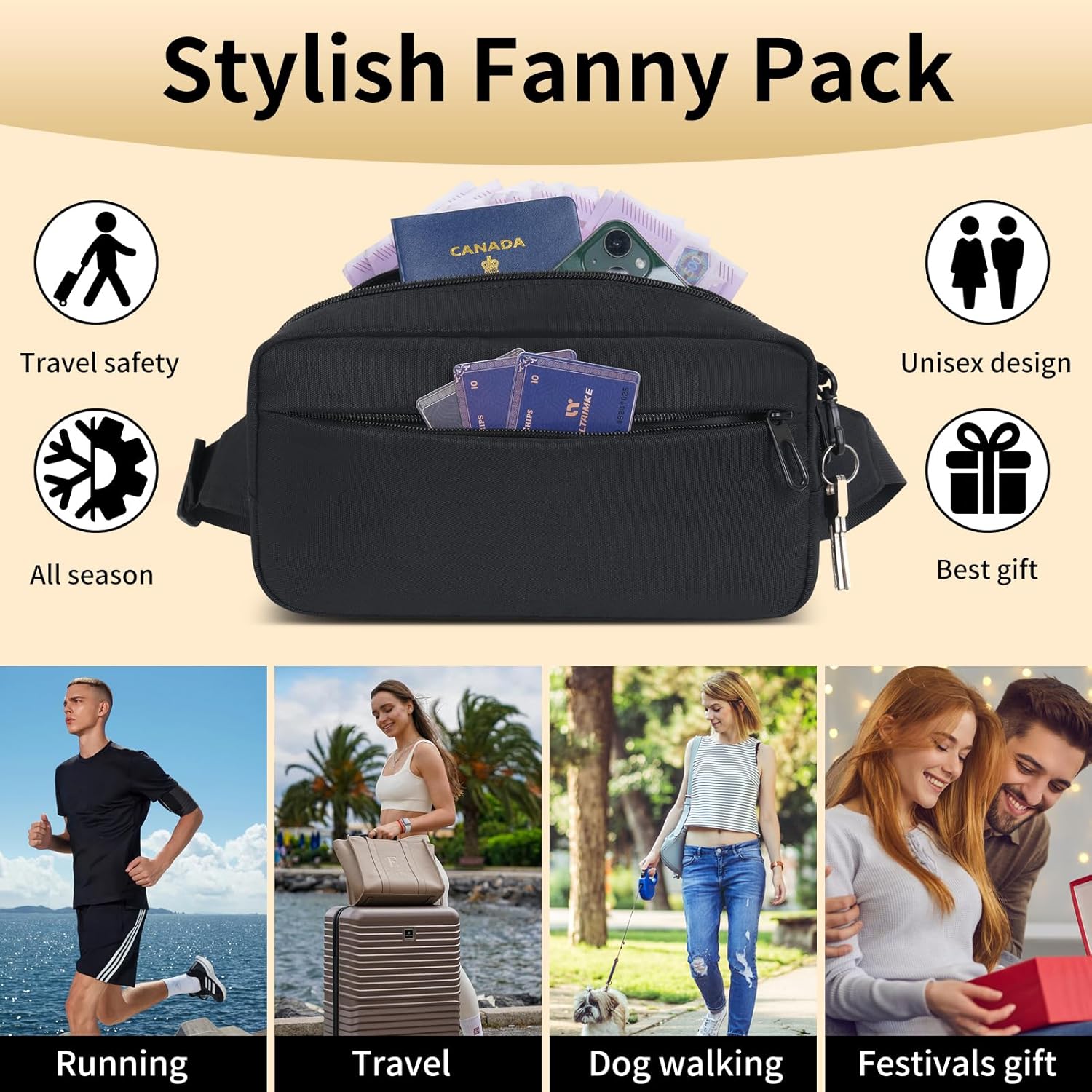 Thumbnail 5 de Bum Bag Fanny Pack for Outdoors – Large Capacity, Waterproof, Adjustable Belt