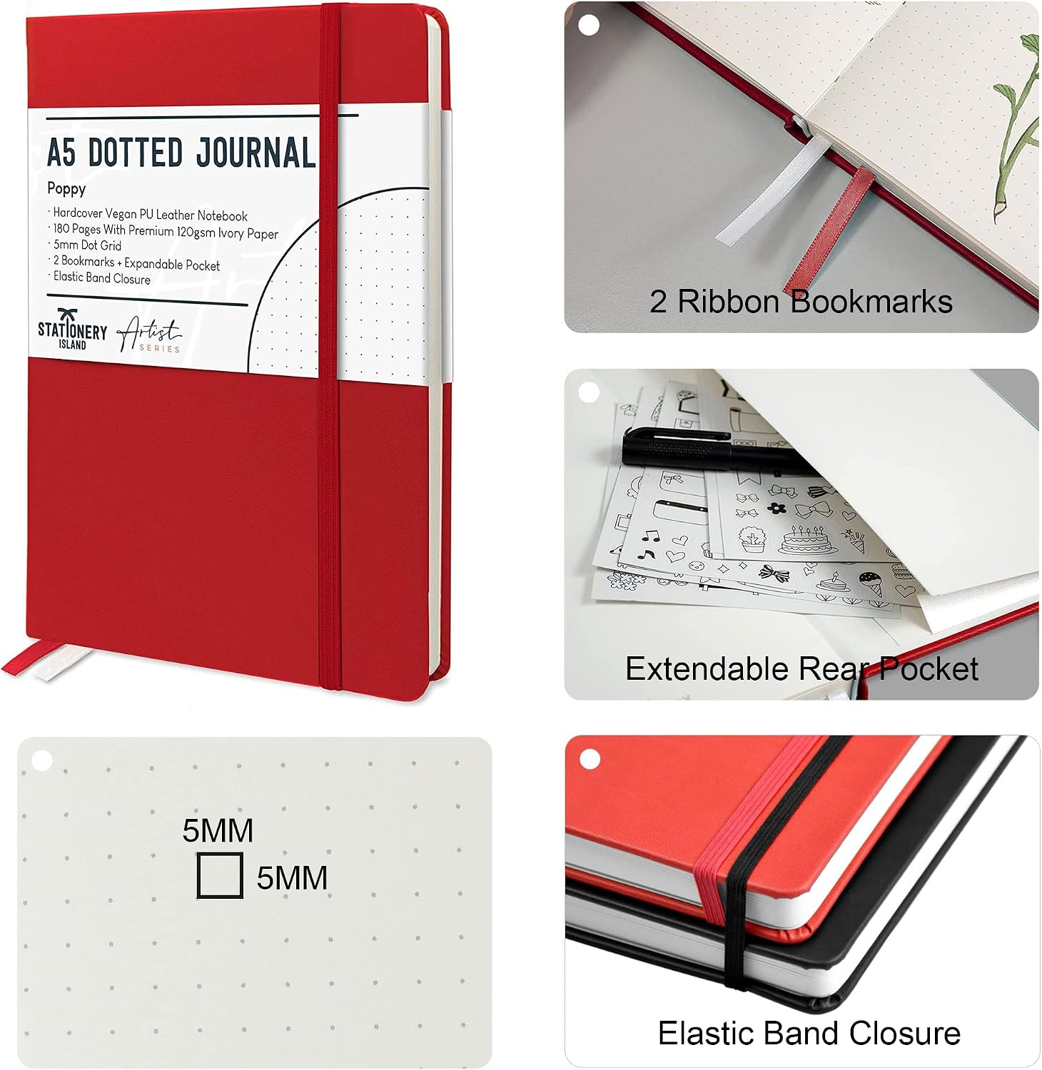 Thumbnail 4 de STATIONERY ISLAND Bullet Dotted Journal A5 – Hard Cover, 180‑page A5 Dot Grid Notebook