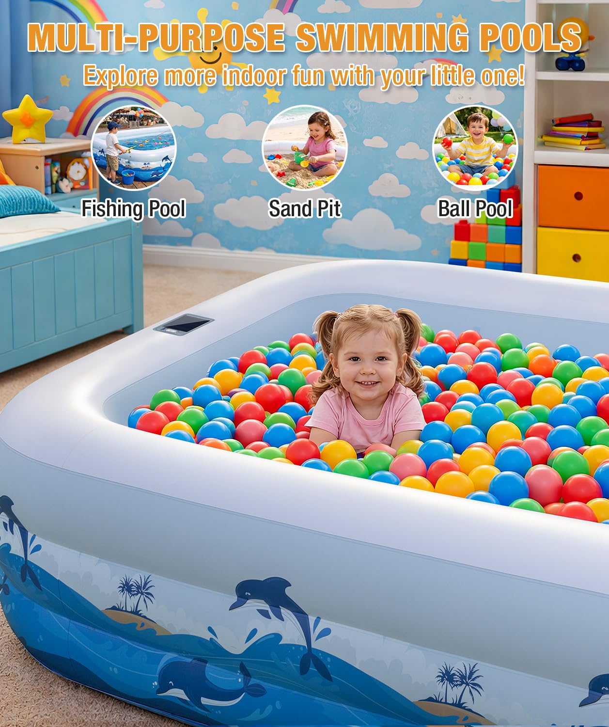 Thumbnail 6 de Extra Large Inflatable Pool with Lights – 145" x 74" x 22