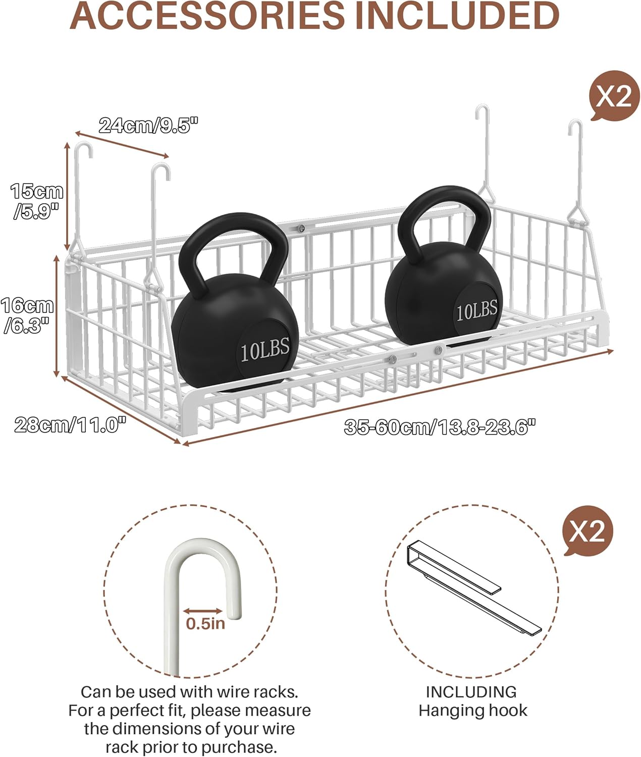 Thumbnail 1 de Ornestia 2-Tier Hanging Laundry Room Organizer (extendable under-shelf baskets) – white