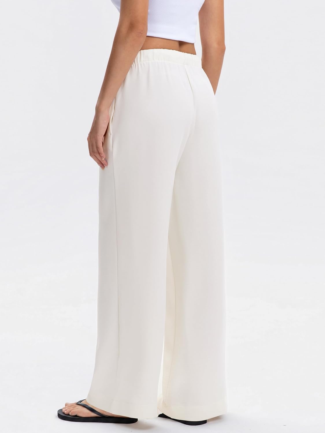 Detalle de Abonlen Wide Leg Pants for Women: Casual Flowy Crepe Trousers with Pockets