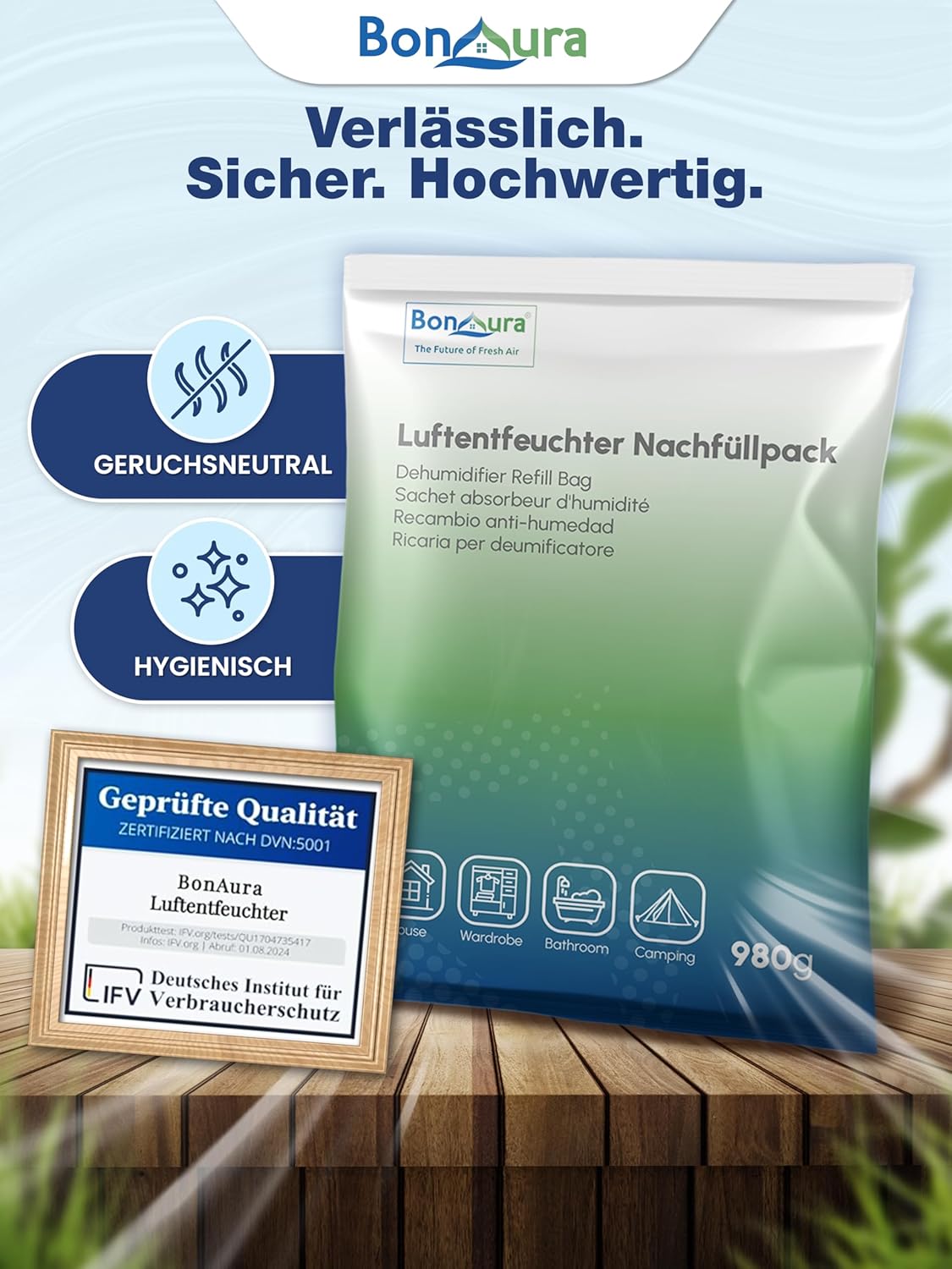 Thumbnail 3 de BonAura® Luftentfeuchter Nachfüllpack 2x 980 g (2er Set) – Granulat gegen Feuchtigkeit, Schimmelgeruch und Kondenswasser