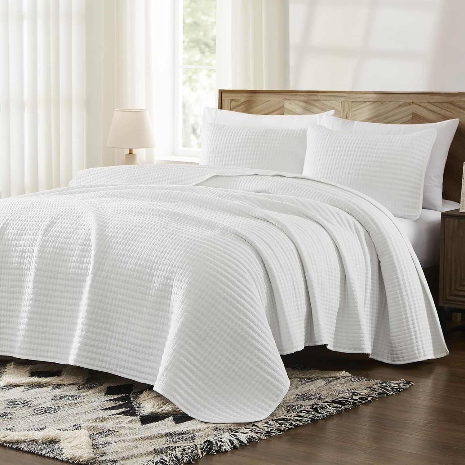 Thumbnail 2 de WRENSONGE White Quilt Set Queen Size - 3 Pieces Lightweight Coverlet, Soft & Breathable All-Season Bedding