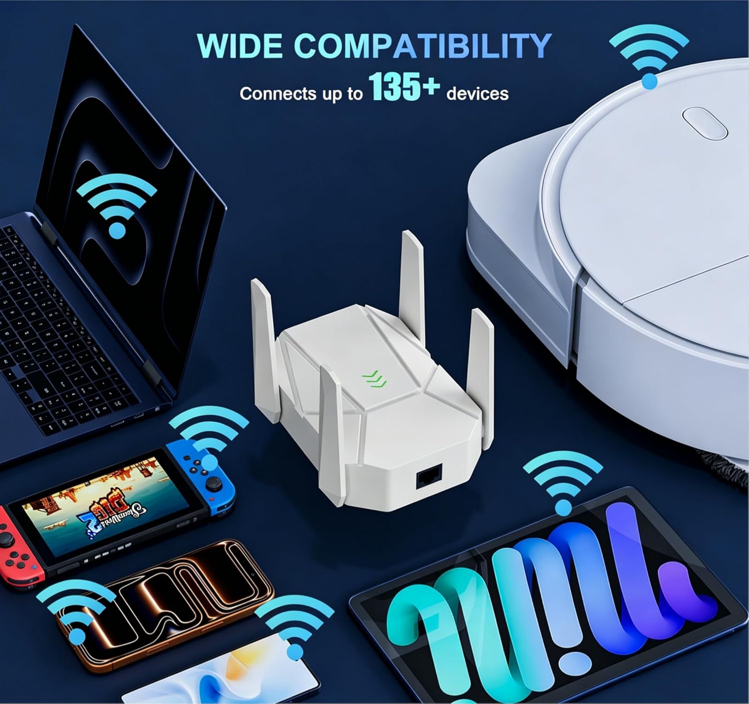 Detalle de WiFi Extender AX1800 (WiFi 6) - 18,999 sq ft Range, 135+ Devices, Ethernet Port