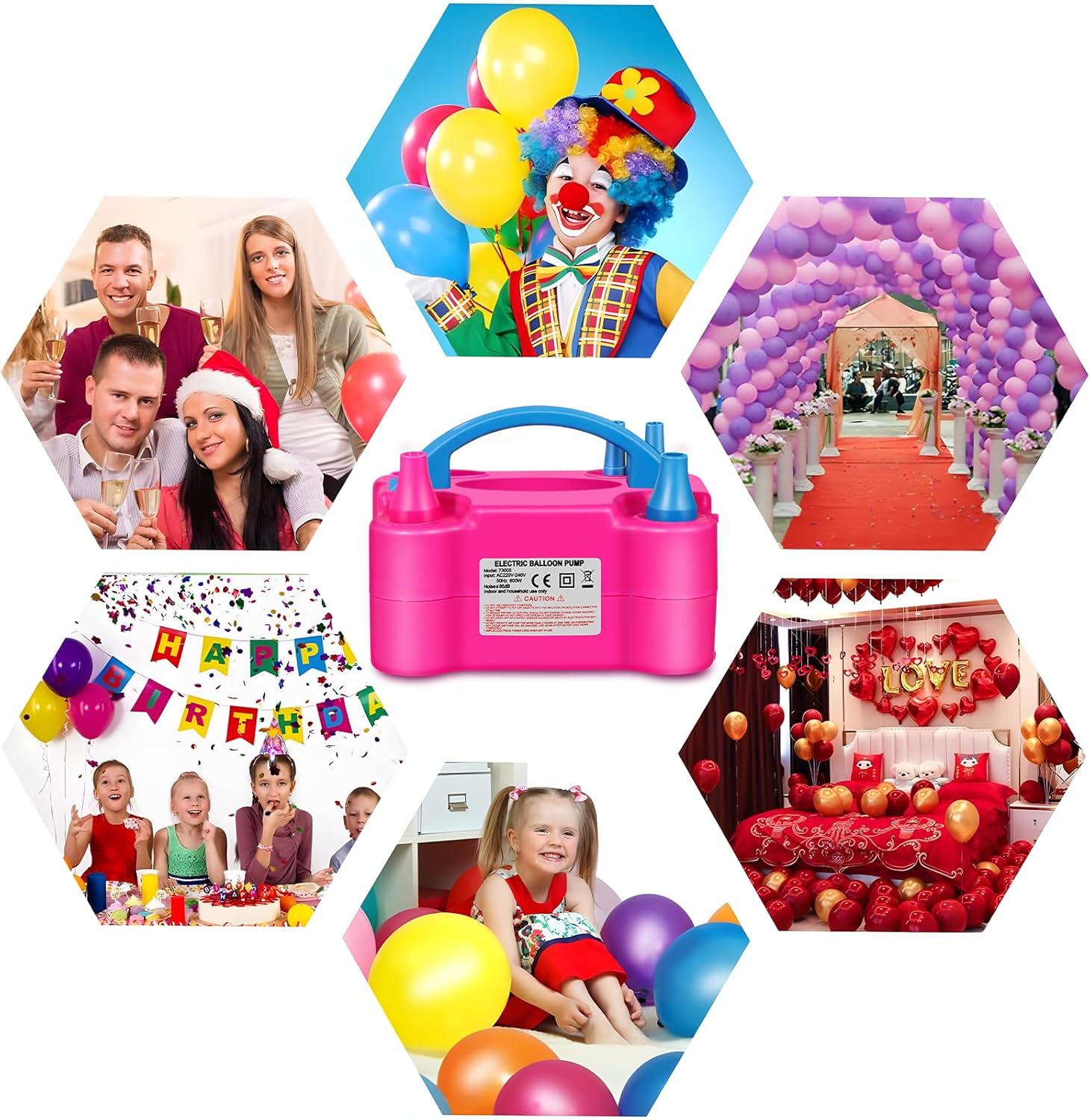 Thumbnail 6 de HELESIN Luftballonpumpe elektrisch 600 W mit 2 Inflationsmodi – tragbare Ballonpumpe für Deko von Geburtstag bis Weihnachten