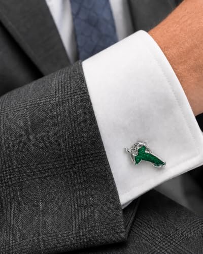 Detalle 1 de Gemelolandia Hoja de Lorien, gemelos de camisa plateados con esmalte verde