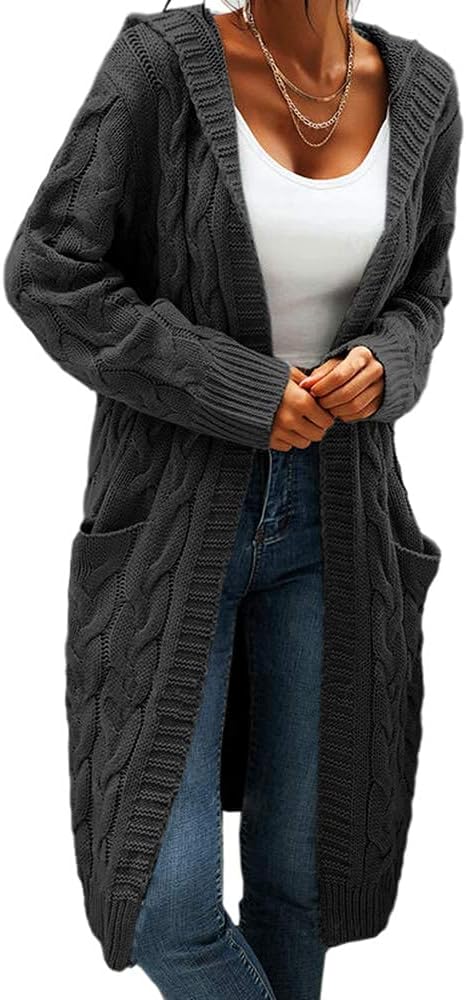 Detalle de GeGekoko Strickjacke Damen mit Kapuze – Grobstrickcardigan mit Taschen, lose Passform