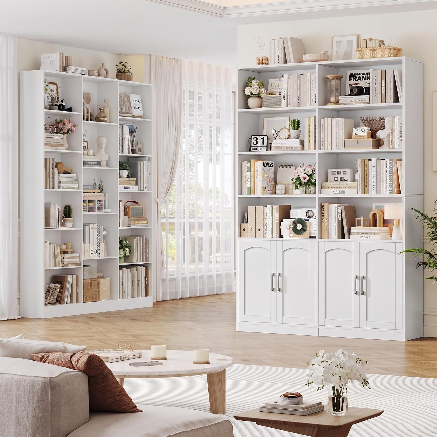 Detalle 2 de FirFurd P364 bookcase, 12 compartments, 4 doors, white, 115 x 27 x 185.5 cm