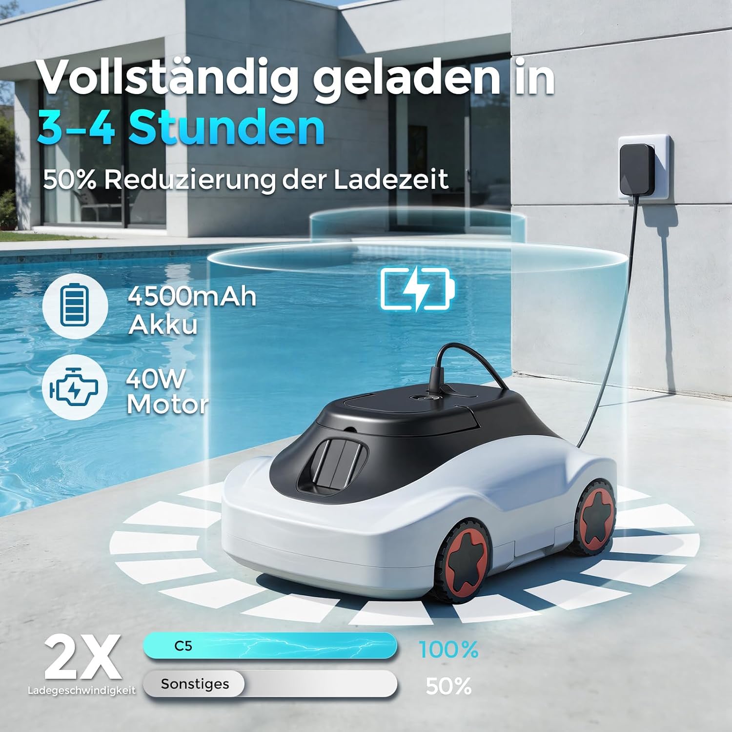 Thumbnail 6 de Poolroboter Kabellos Akku – C5 für Aufstell- & Einbaupools bis 200 m², 180 Min Laufzeit