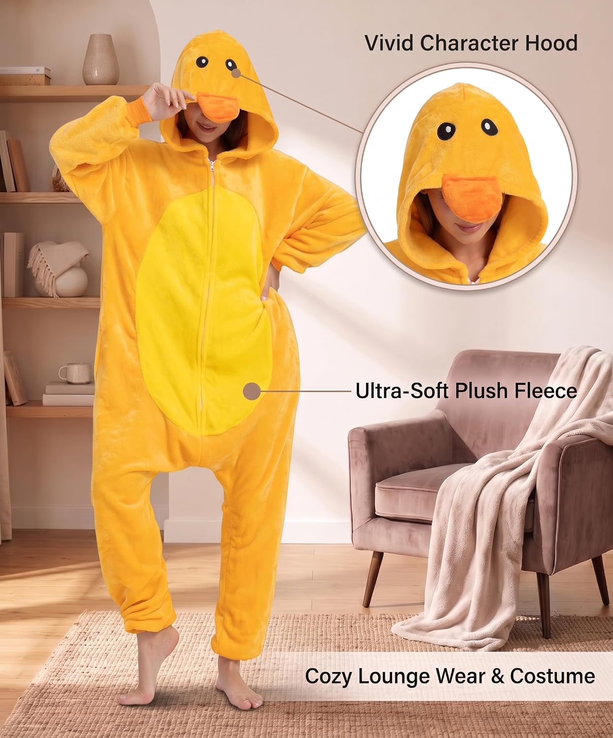 Detalle de Hundredmore Animal Onesie Pajamas, Plush One-Piece with Hood and Pockets