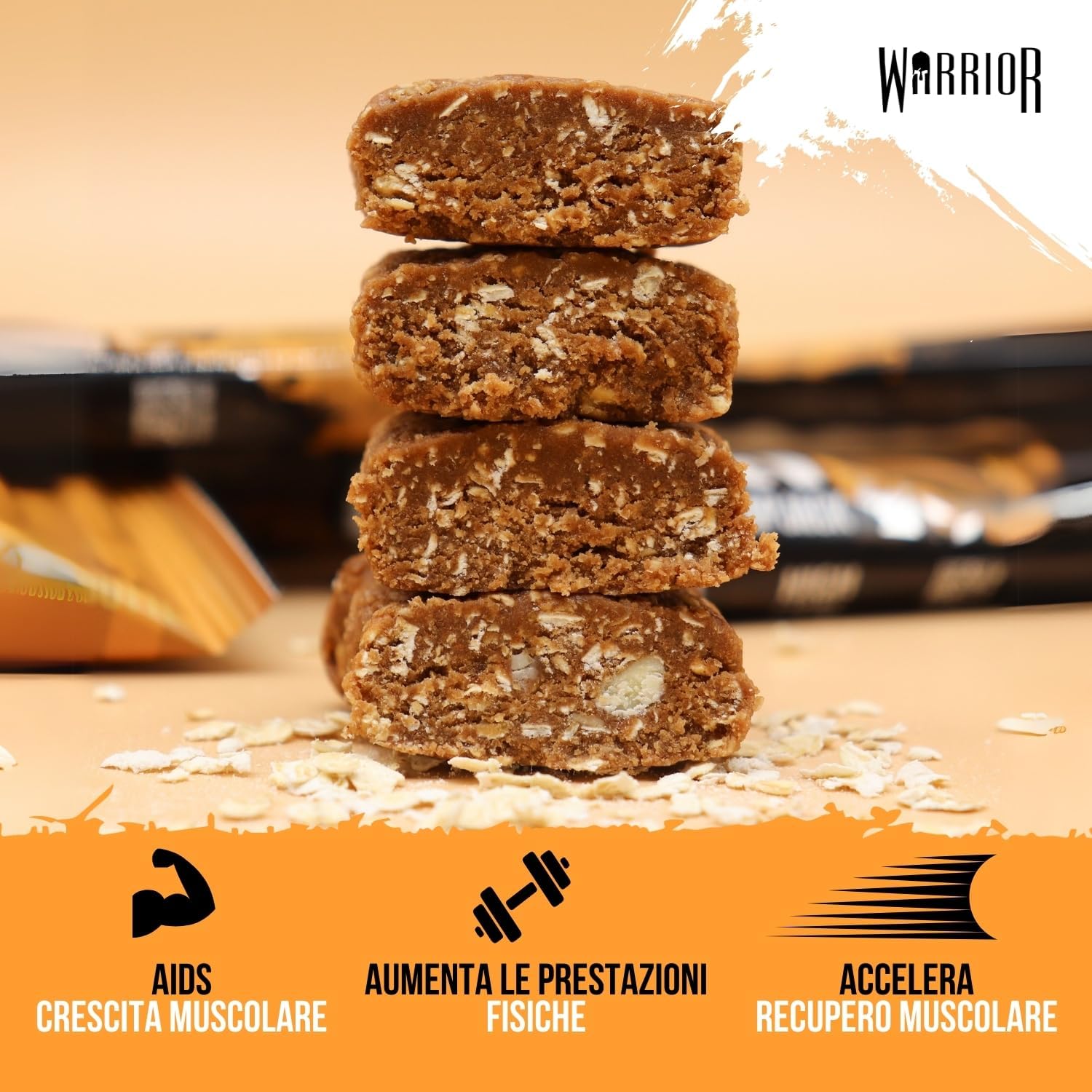 Detalle de Warrior Raw Barretta Proteica 12 x 75 g – Barrette proteiche ai fiocchi d'Avena, cioccolato e arachidi