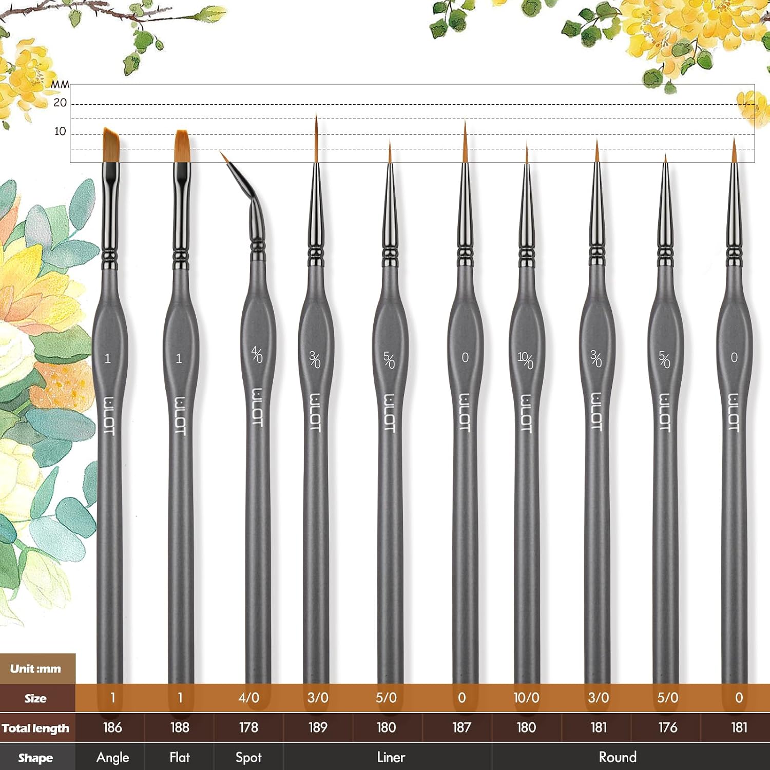 Detalle 2 de Fine Detail Brushes with Triangular Handles — Golden Maple Series, 10-piece Set