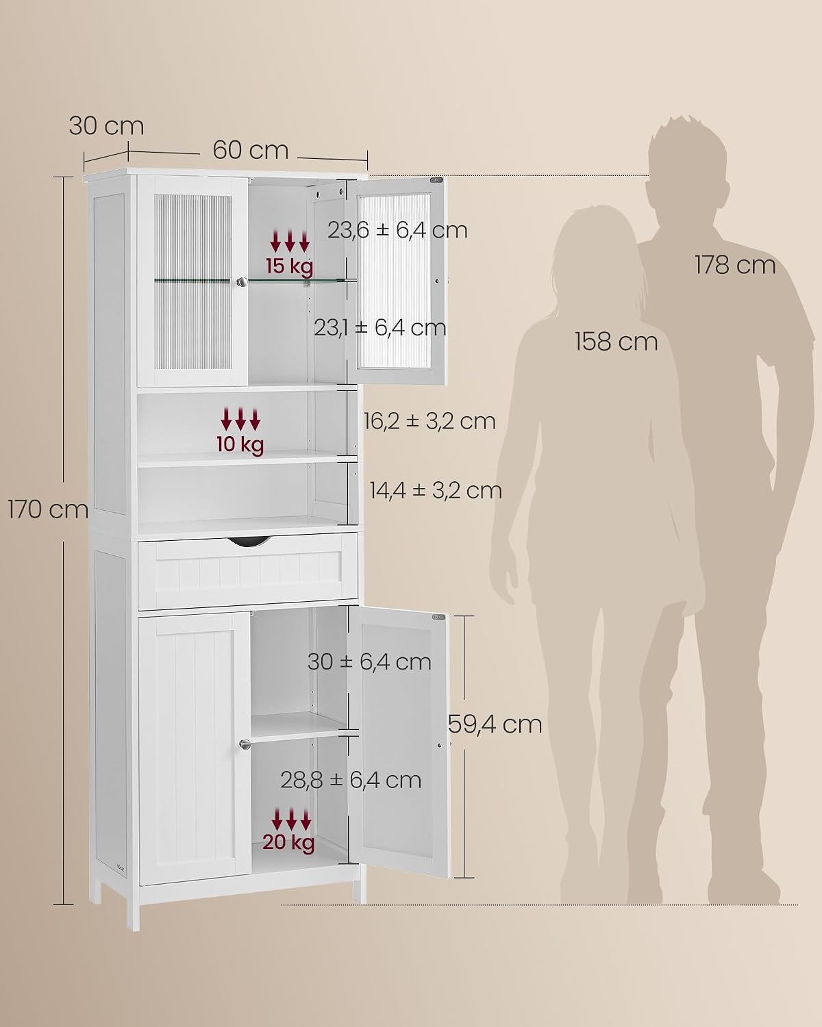 Thumbnail 2 de VASAGLE BBC767W03 Armoire 1 tiroir 1 éclairage