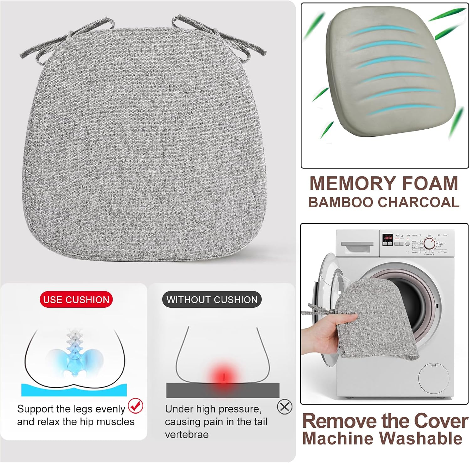 Detalle 1 de SINOSSO Memory Foam Chair Cushions, Set of 4