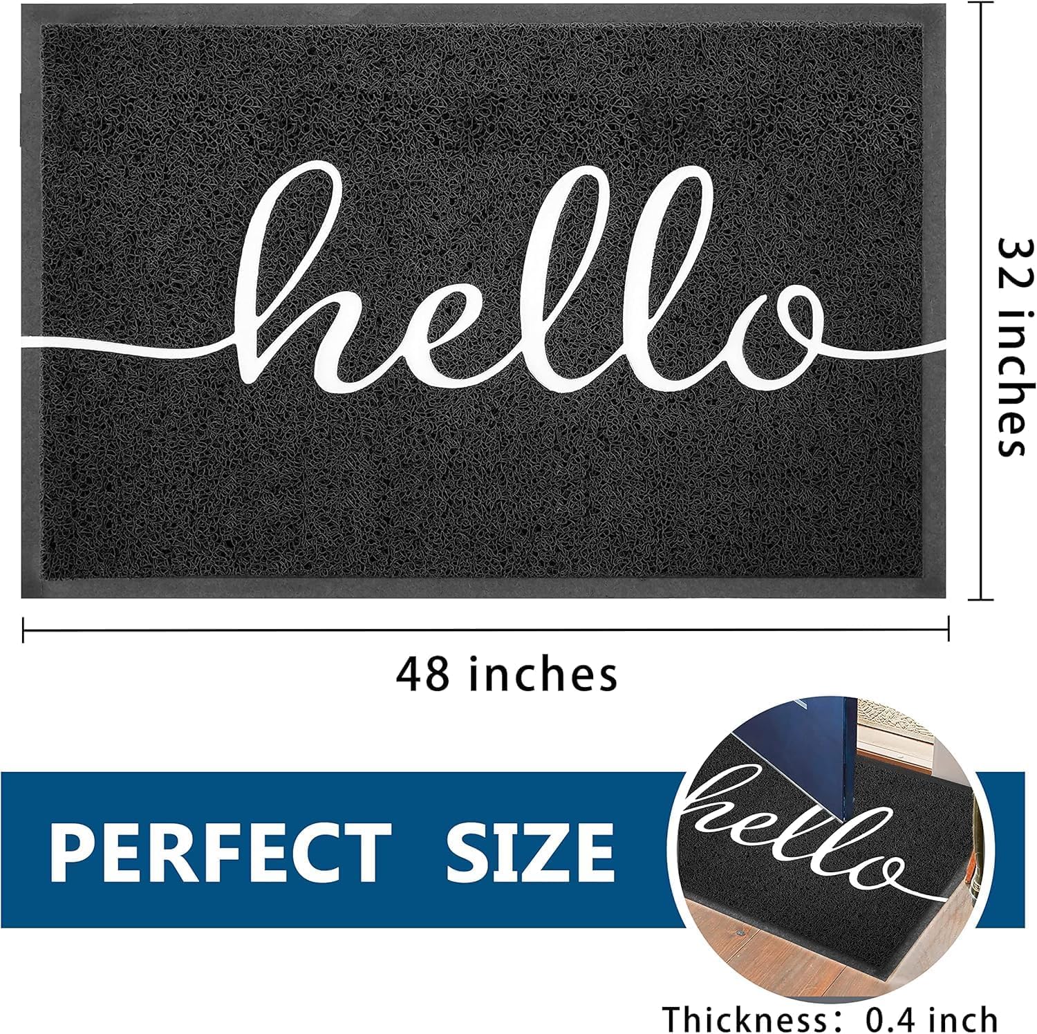 Detalle 2 de EARTHALL 48" x 32" Hello Doormat, Low-Profile PVC with Rubber Backing