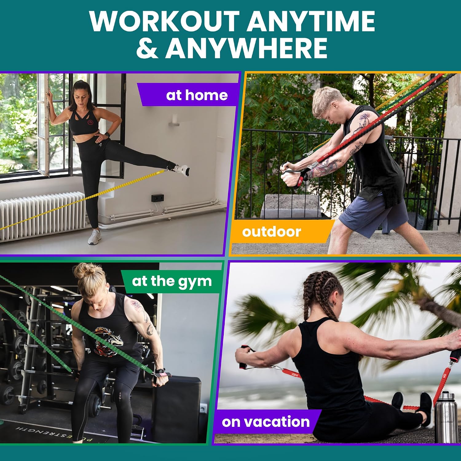 Thumbnail 6 de Resistance Bands Set with Handles, Door Anchor, Ankle Straps + Exercise Ebook (5 Long Latex Tubes)