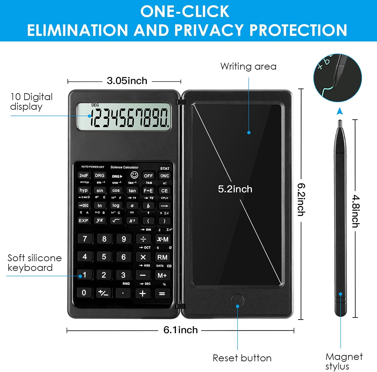 Detalle de iPepul JSQ Scientific Calculator with 10-Digit LCD and Writing Pad