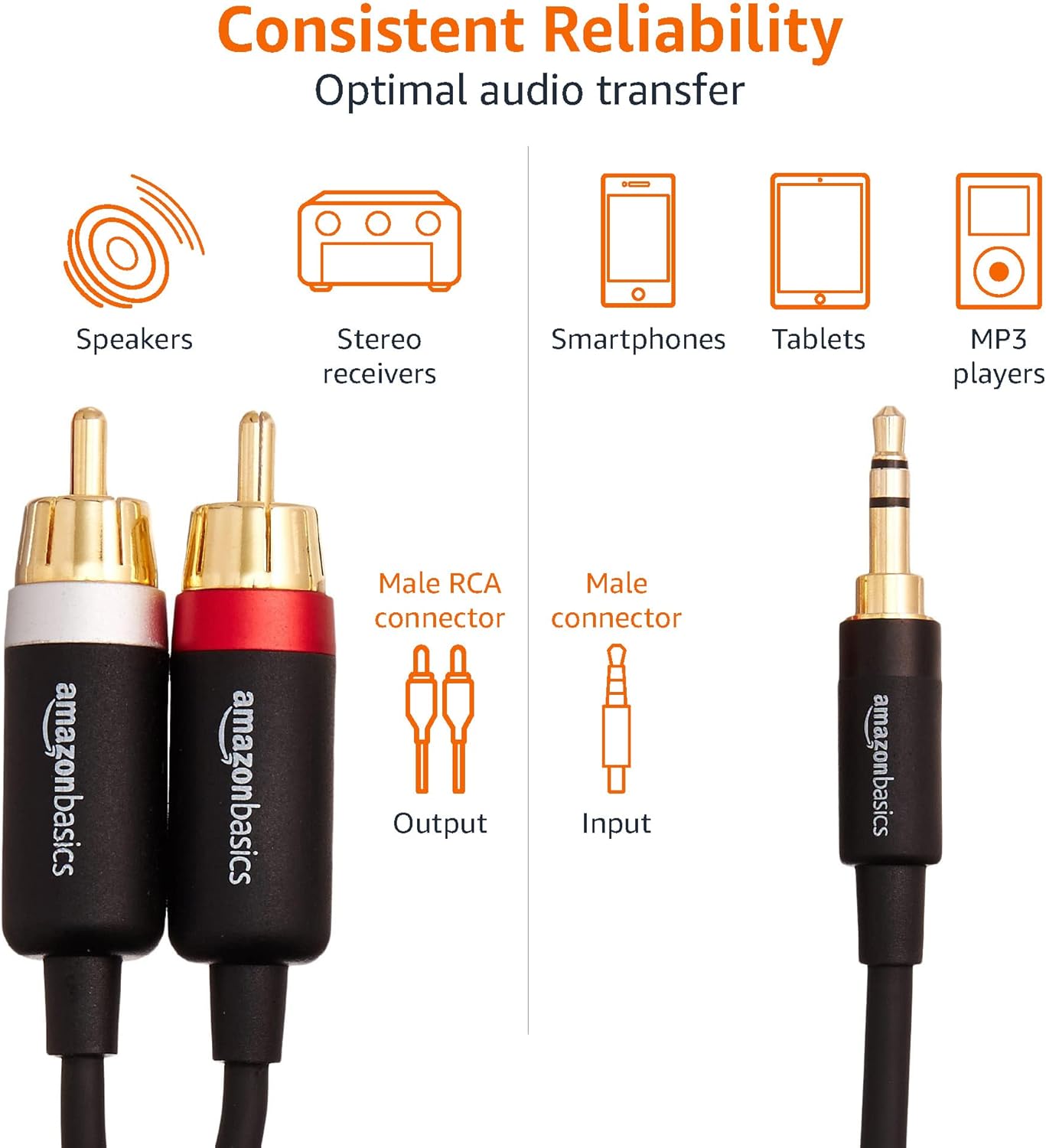 Thumbnail 4 de Amazon Basics 3.5mm Aux to 2x RCA Adapter Cable (7.6 m) for amplifiers and active speakers