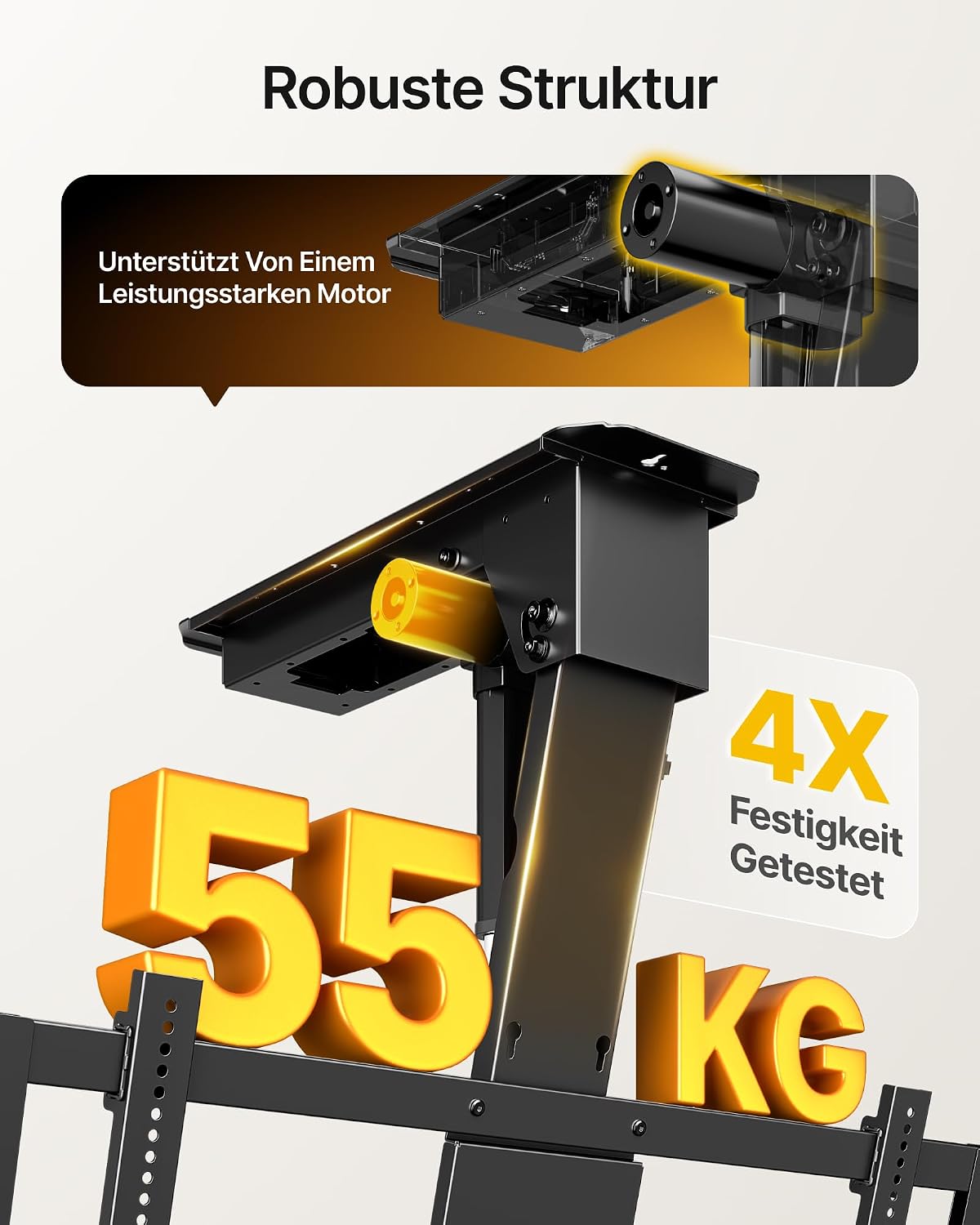 Detalle 2 de monTEK Deckenhalterung elektrisch für 43–86 Zoll – VESA 200×100 bis 600×400, bis 55 kg