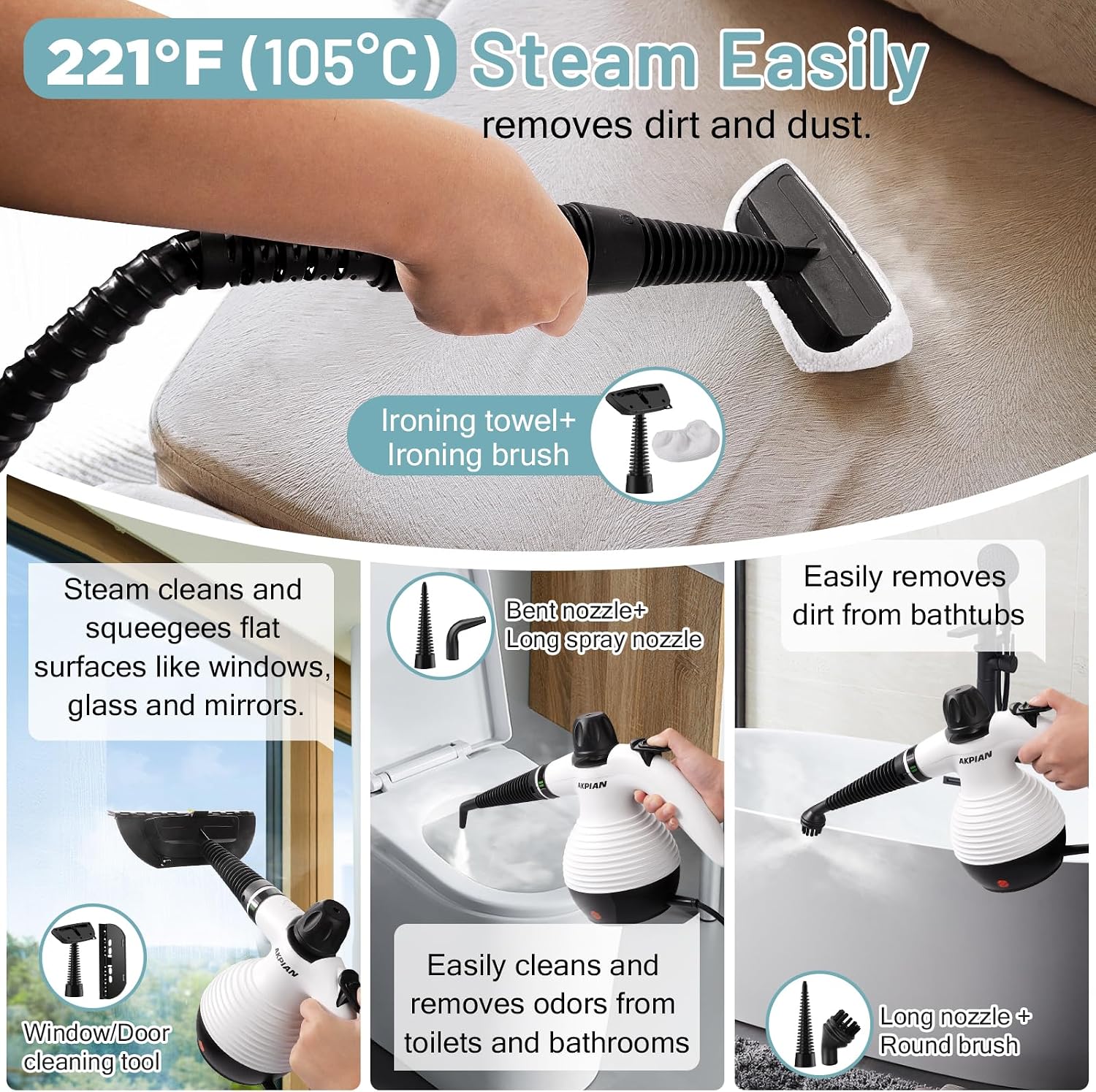 Thumbnail 3 de AKPIAN Handheld Steam Cleaner, 10 Accessories